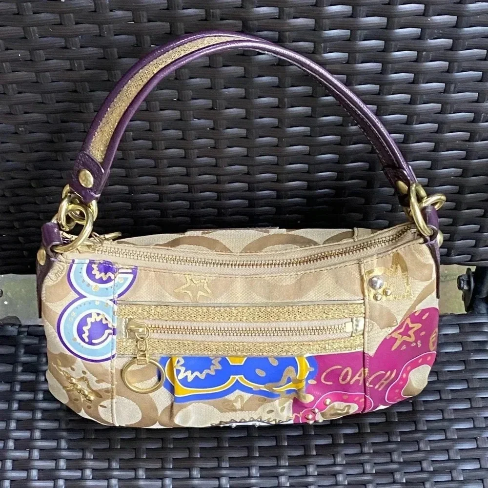 Coach Poppy Pop C CPLIQUE GROOVY SHOULDER BAG F15309 Multicolor Canvas/Leather